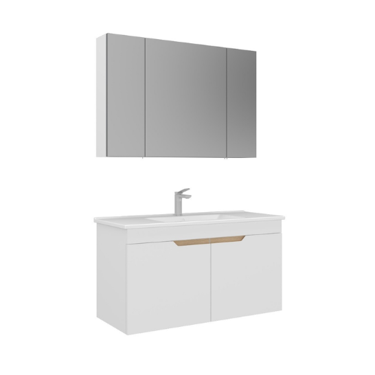 Orka Lena 100 cm Ayna Dolaplı Kapaklı Banyo Dolabı Takımı Mat Beyaz