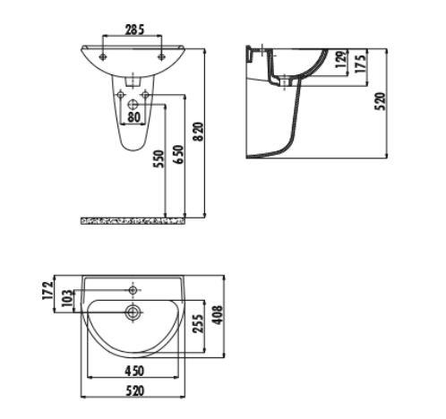 Creavit Yarım Ayak Oval Lavabo 40X50 cm Beyaz TP155