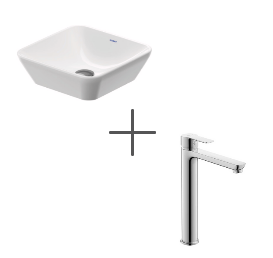 Duravit D-Neo 40 cm kare Çanak Lavabo Ve A.1 Lavabo bataryası, XL