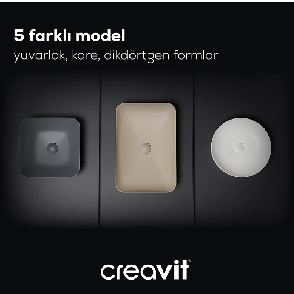 CREAVİT UL060-00SM Ultra Tezgah Üstü 40X60 cm Mat Siyah Lavabo