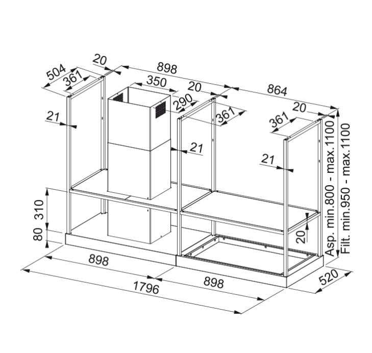 FRANKE 325.0678.073 T-Shelf Mat Siyah Raflı Davlumbaz