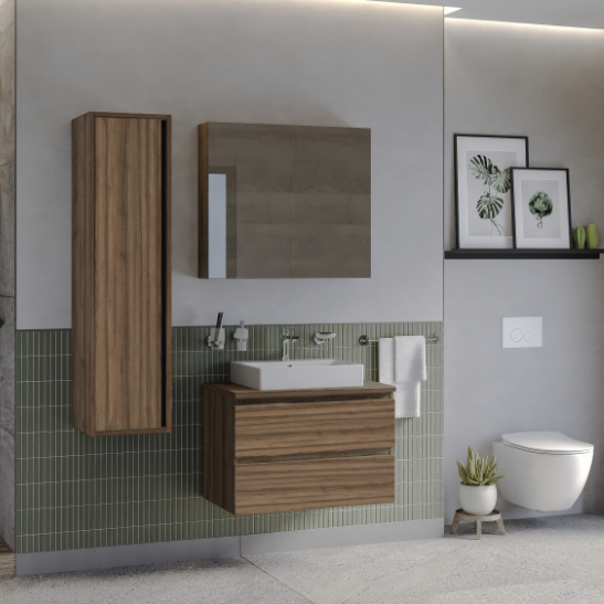 Creavit  Alinda Lavabo Dolaplı ve Aynalı Dolap Takımı Naturel Çam 60 cm