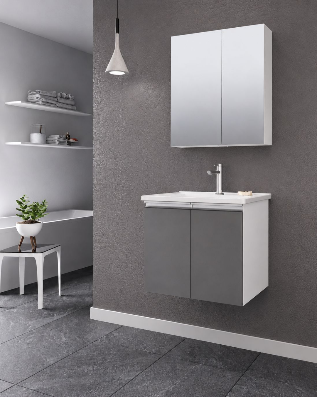 Orka Terme 60 CM Kapaklı Banyo Dolabı Takım Parlak Gri