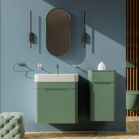 Creavit CO0060.42 Colorit Kapaklı Lavabo Dolabı 60 cm Ve Oval Ayna Nil Yeşili