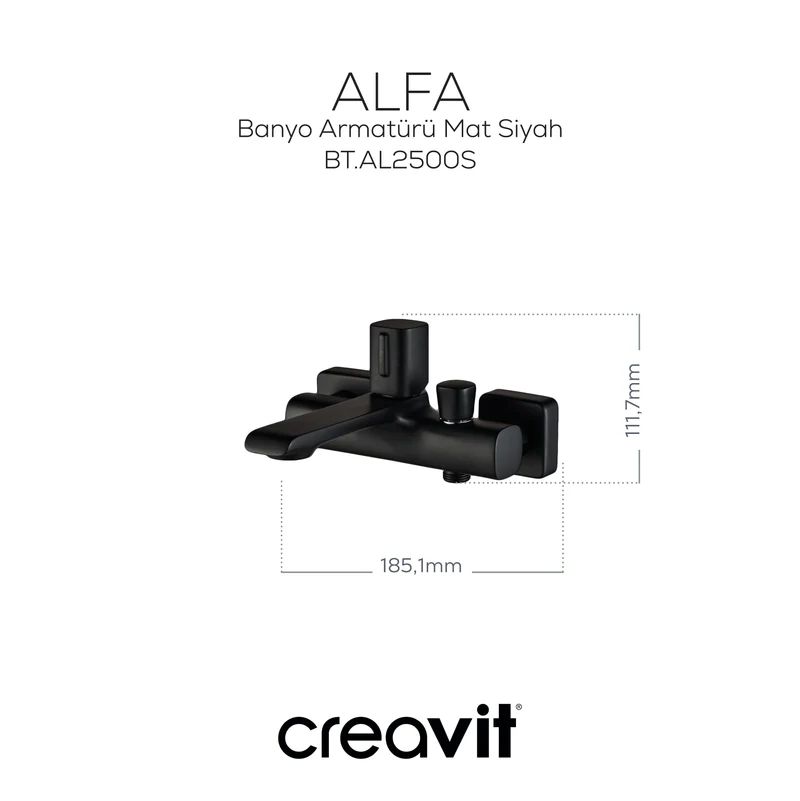 Creavit AL2500S Alfa Banyo Bataryası Armatürü Mat Siyah