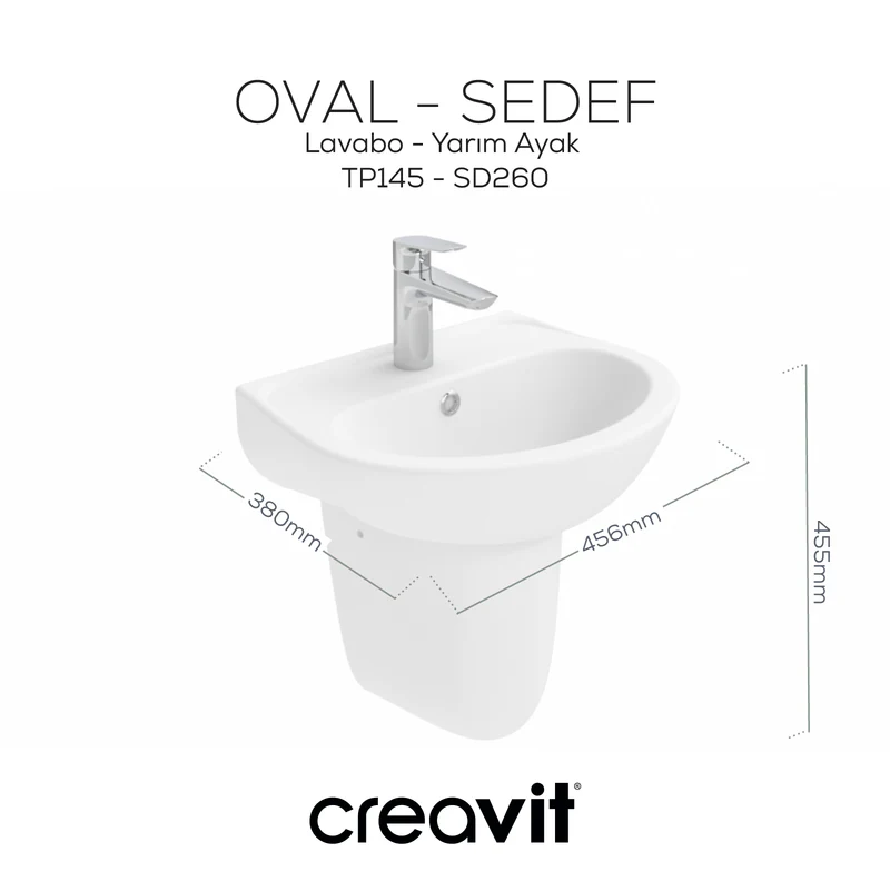 CREAVİT Yarım Ayaklı Lavabo Oval 36x45 Cm Tp145