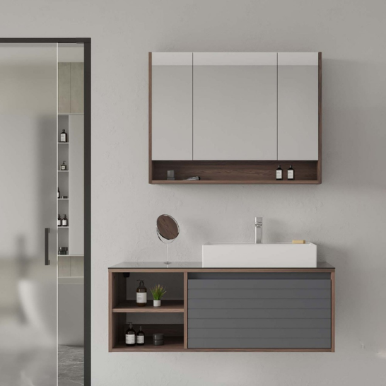Orka Prato 120 cm Banyo Dolabı Takımı Navaro Koyuı Meşe Antrasit
