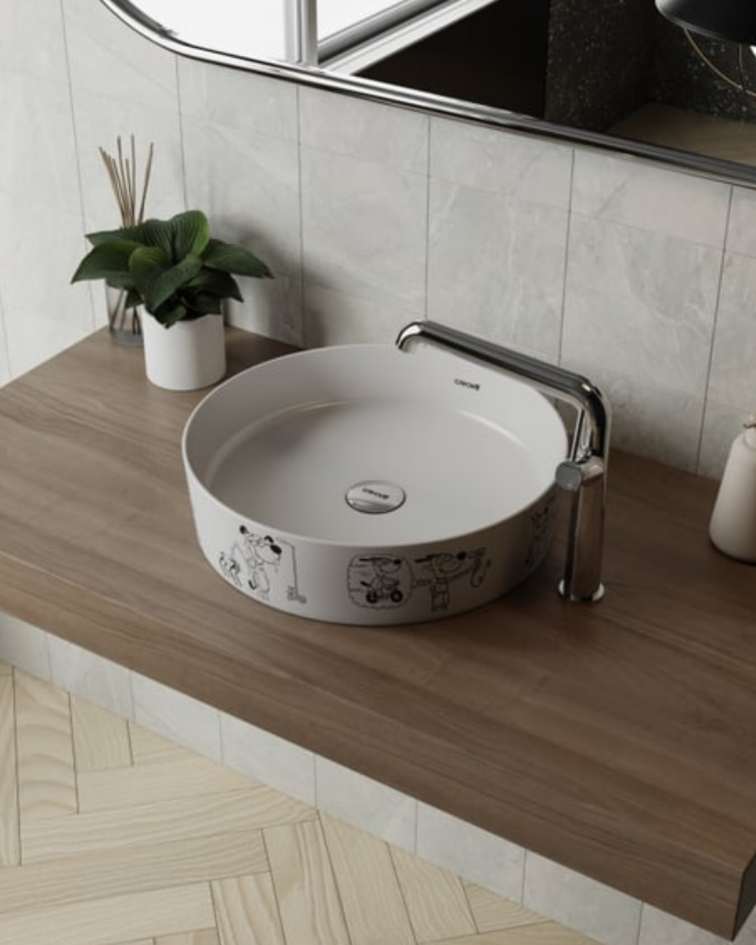 Creavit LP140 Loop Yuvarlak Çanak Lavabo Ø40 cm Karikatür Desen Uygulamalı