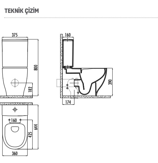CREAVİT MA361 Mare Rim-Off Duvara Dayalı Klozet, Yavaş Kapanan Kapak ve İç Takım Set