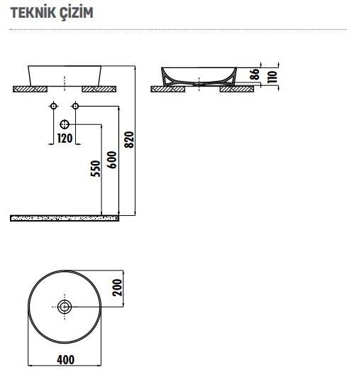 CREAVİT Ultra Yuvarlak Çanak Lavabo Ø40 cm UL140