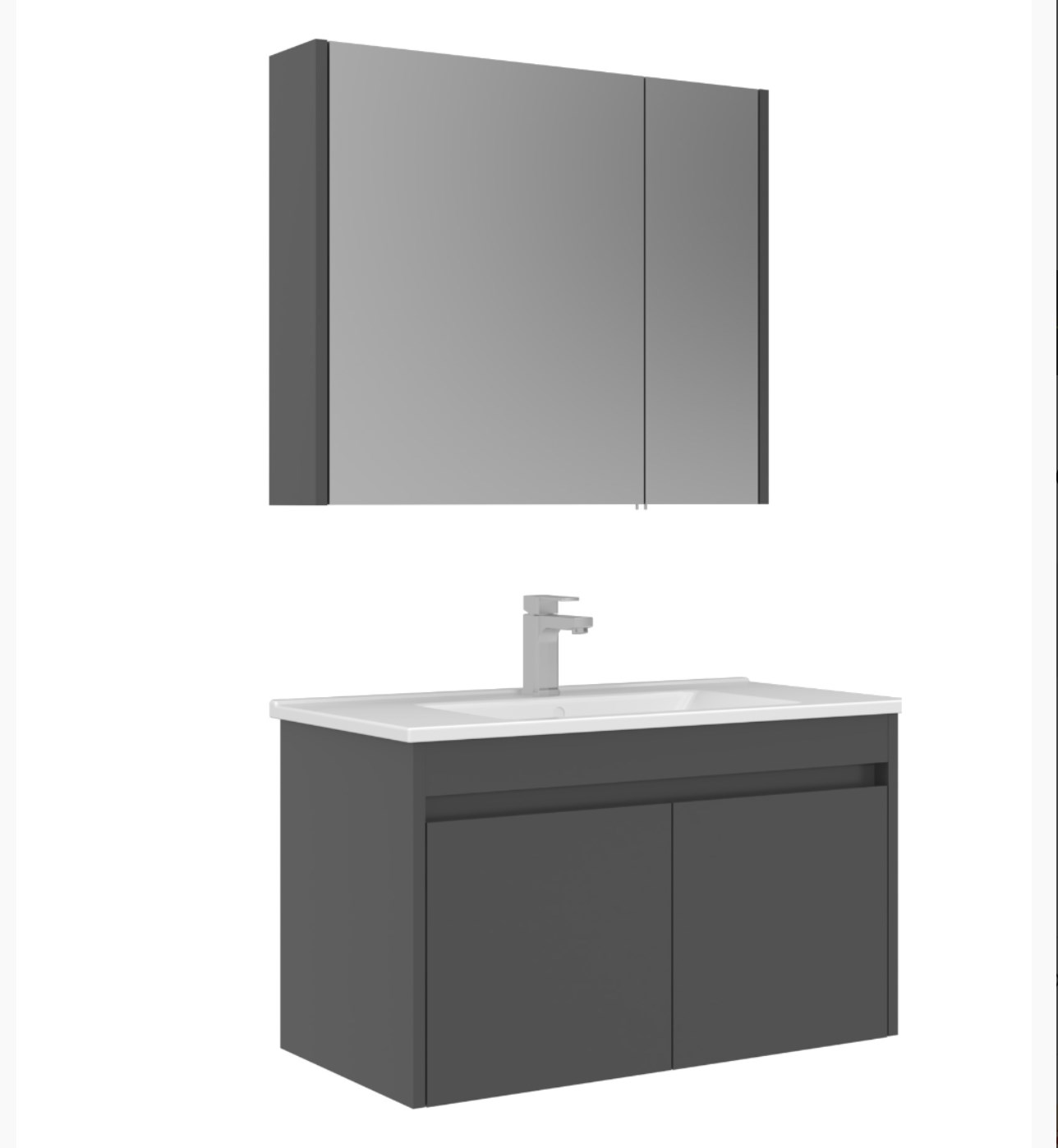 Orka Arno Kapaklı 85 cm Banyo DolabıTakımı Parlak Antrasit Armatür Hediyeli