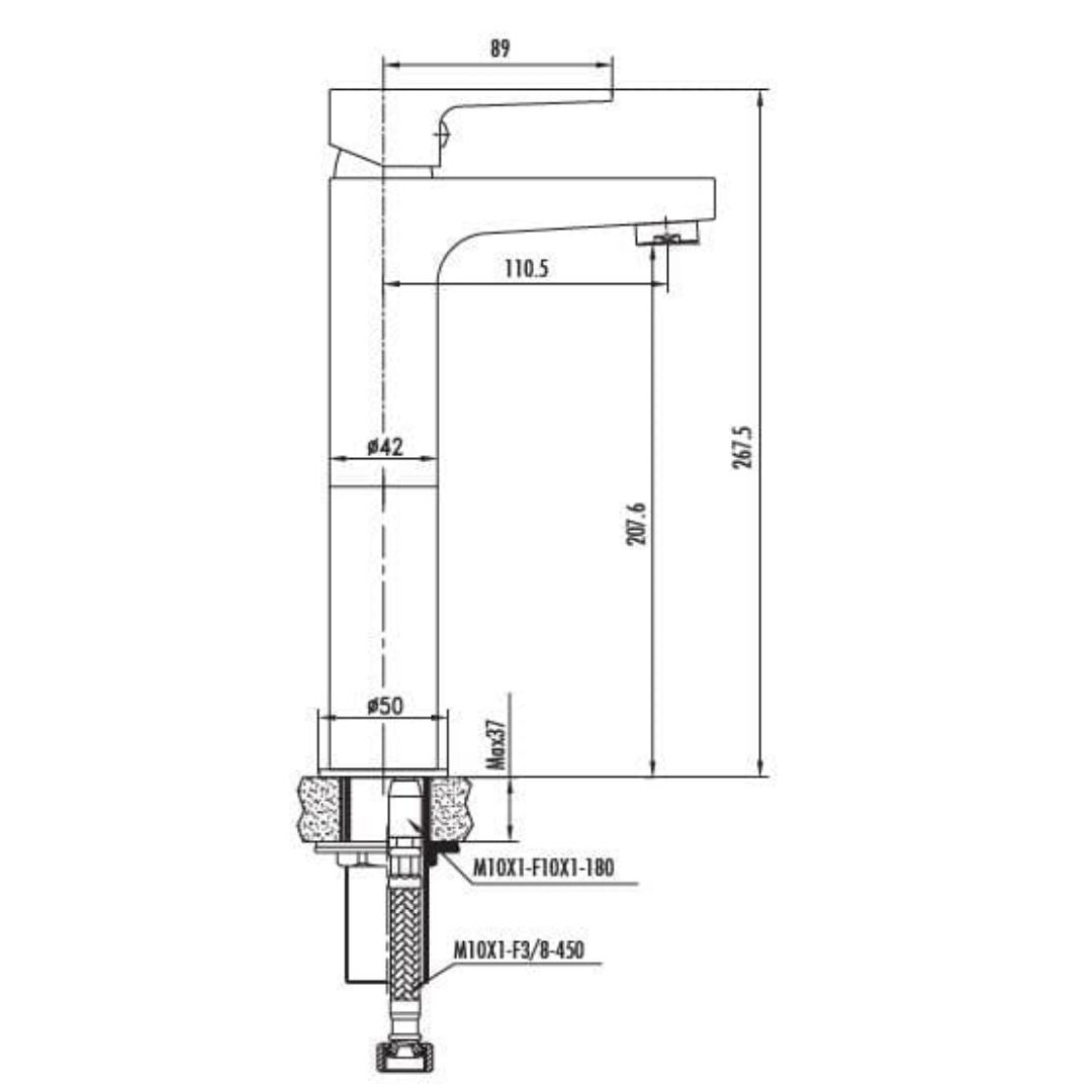 Creavit SR6500S Sharp Uzun Lavabo Bataryası - Mat Siyah