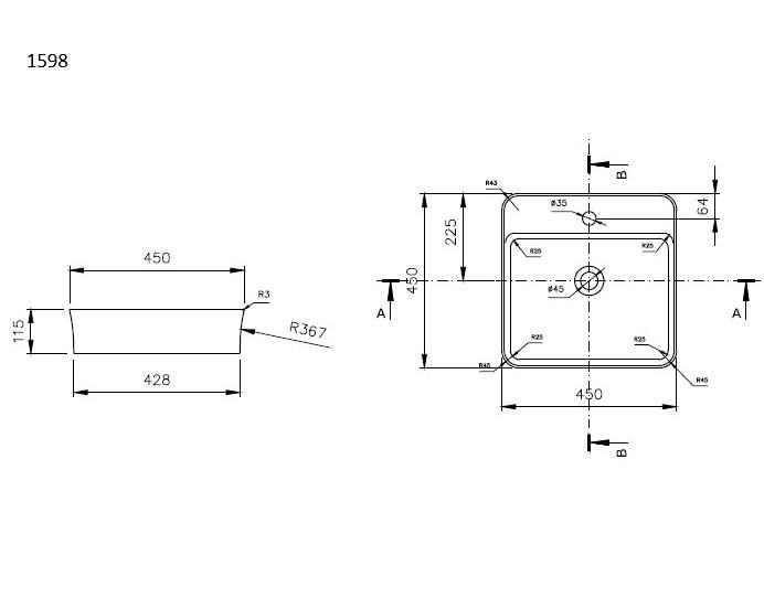 Bocchi Sottile Slim Line Kare Lavabo 45x45 cm Parlak Beyaz 1598-001-0126