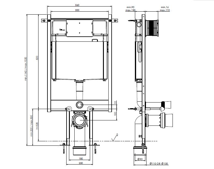Bocchi 8010-1002 ALÇI PNL İÇİ DUVAR ÖNÜ 3/6 LT PİS SU ÇIKIŞLI 90 MM 12CM