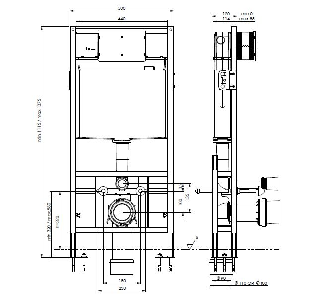 Bocchi 8010-1003 ALÇI PNL İÇİ YERDEN MON. 3/6 LT ALTA DİK PİS SU ÇIKIŞLI 12CM