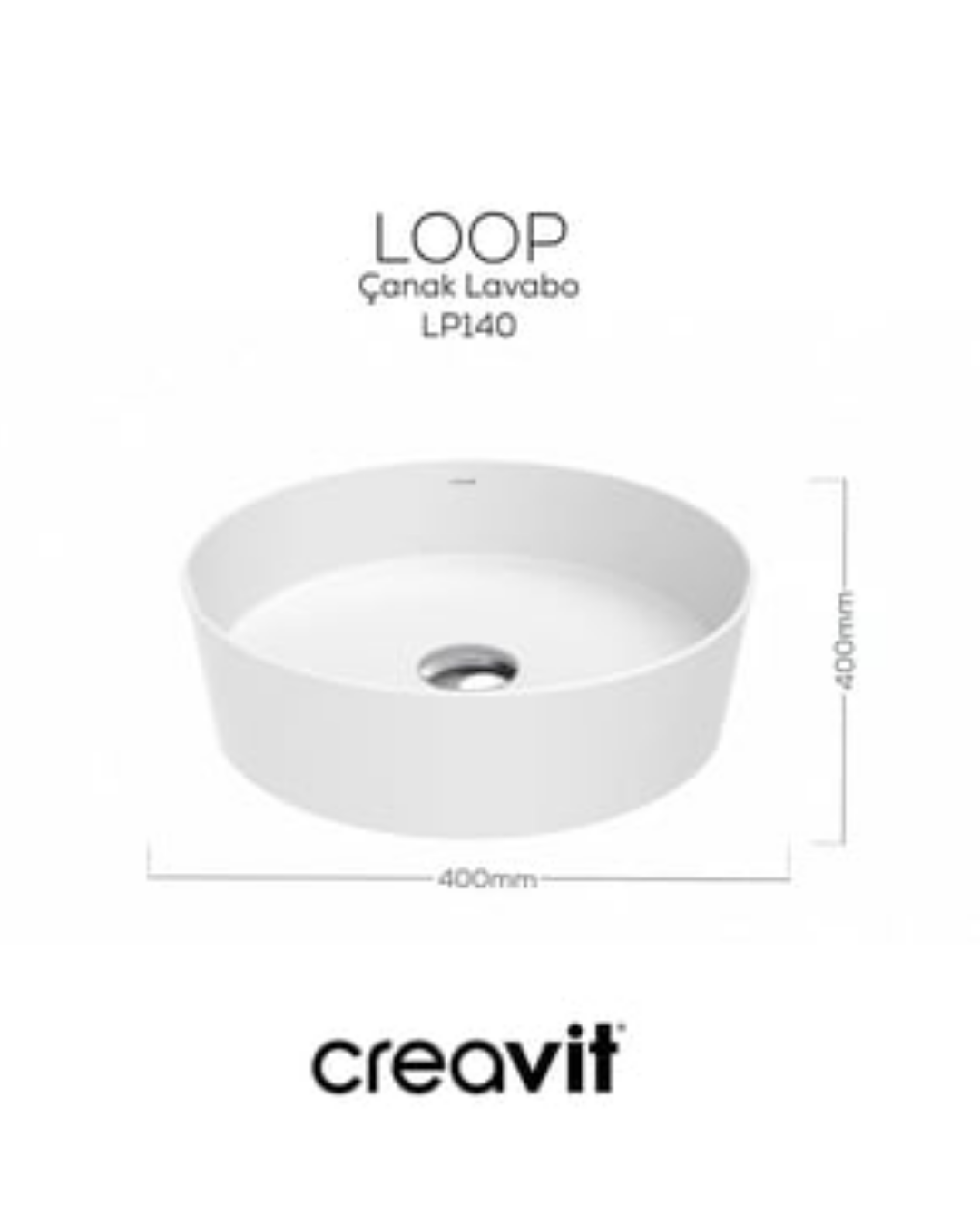 CREAVİT LP140 Loop Yuvarlak Çanak Lavabo Ø40 cm