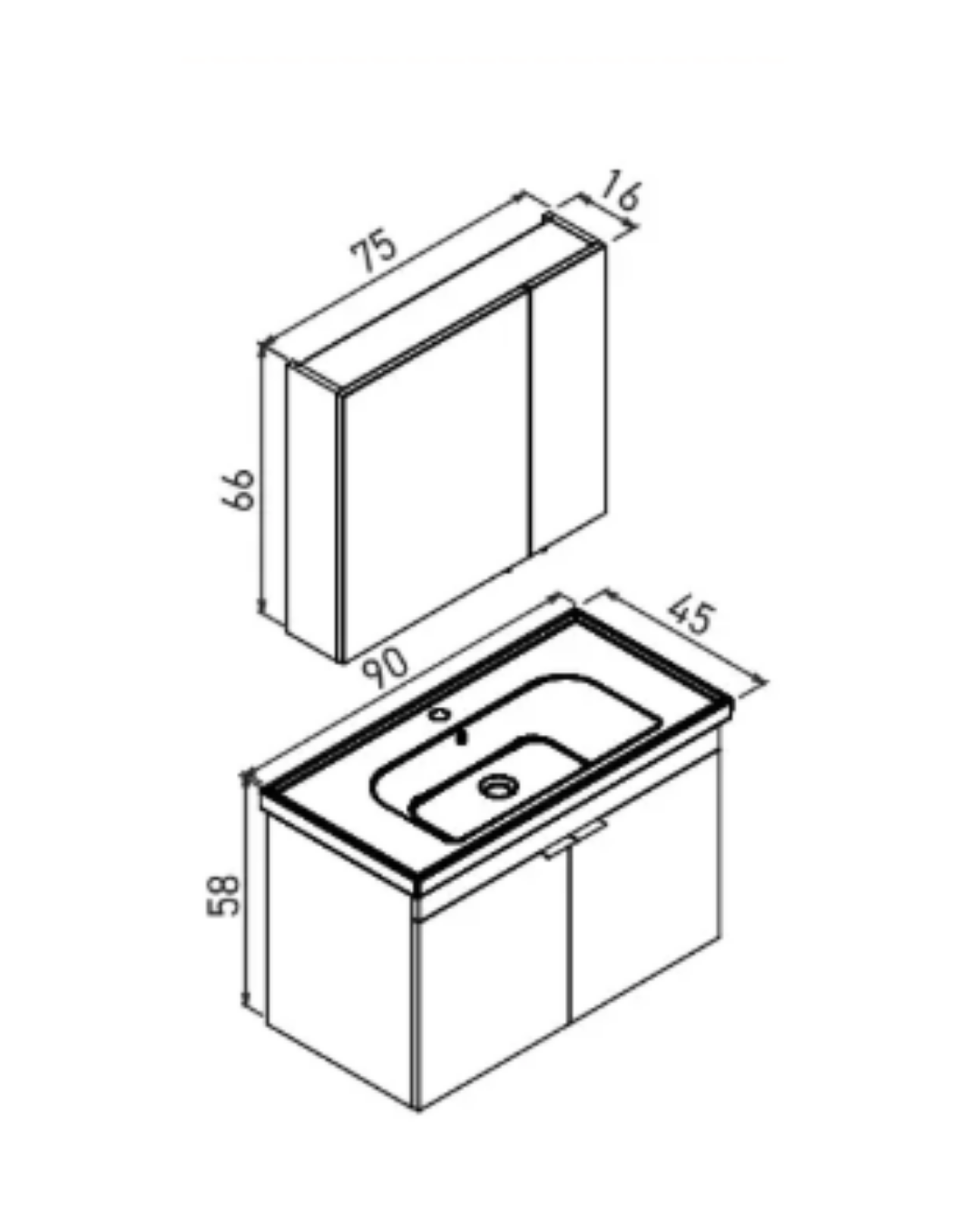 Orka Desna 90 cm Ayna Dolaplı Banyo Dolabı Takımı Beyaz