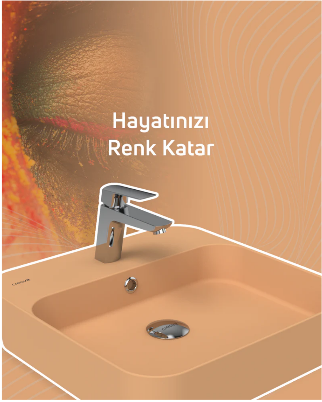 Creavit Loop Kare Çanak Lavabo  Şeftali Tüyü LP046-00ST