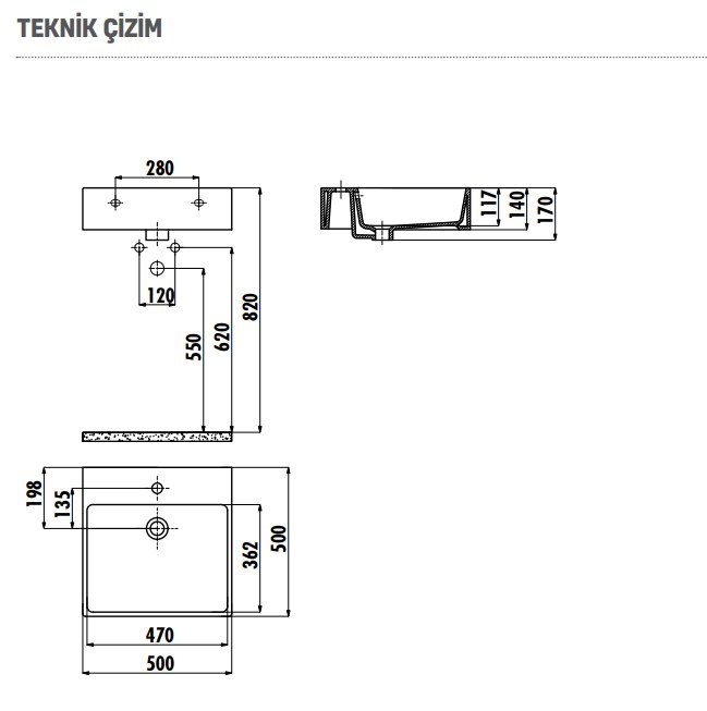 CREAVİT NX256 SET ÜSTÜ ÇANAK DÜZ LAVABO 50x50