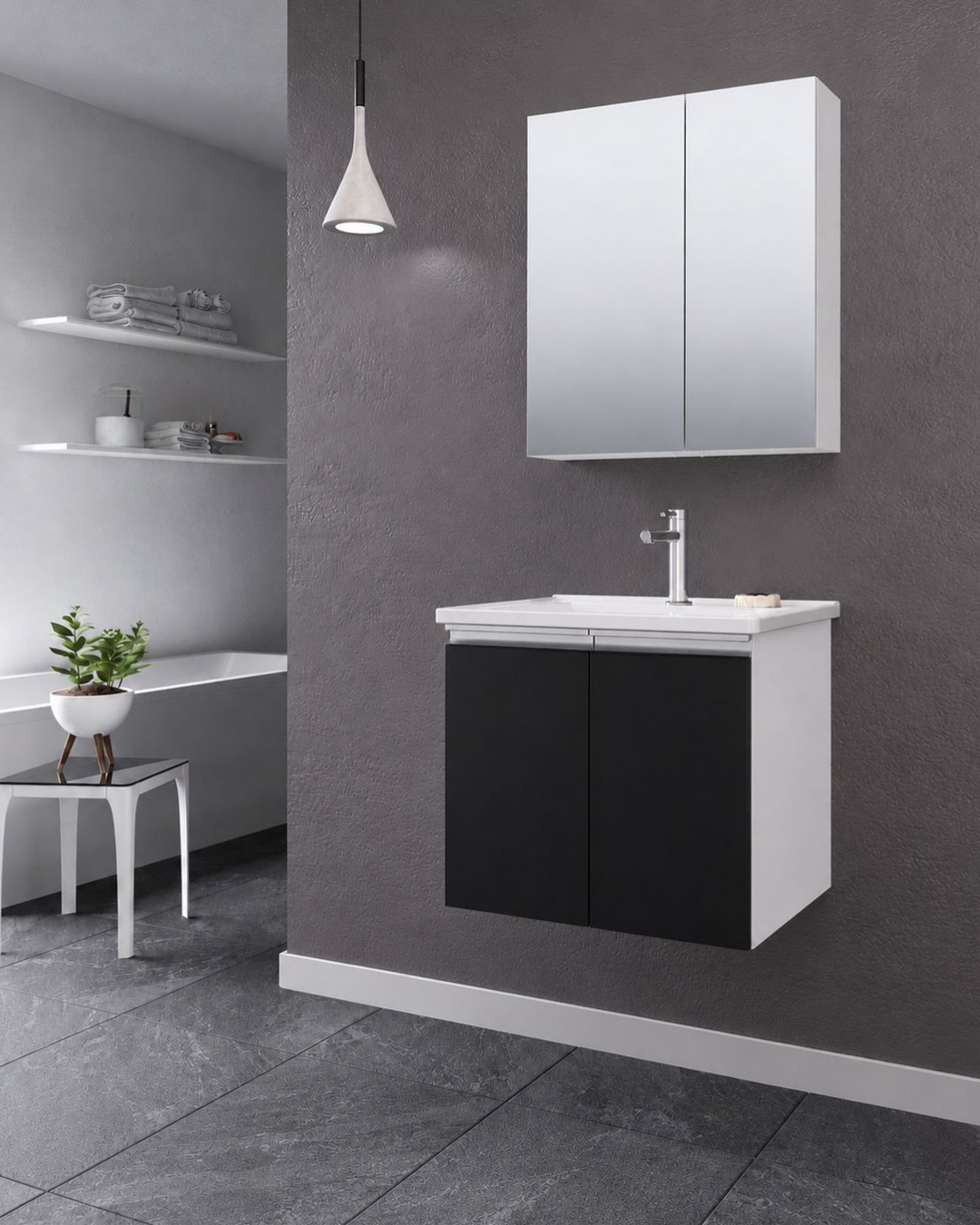 Orka Terme 60 CM Kapaklı Banyo Dolabı Takım Parlak Siyah