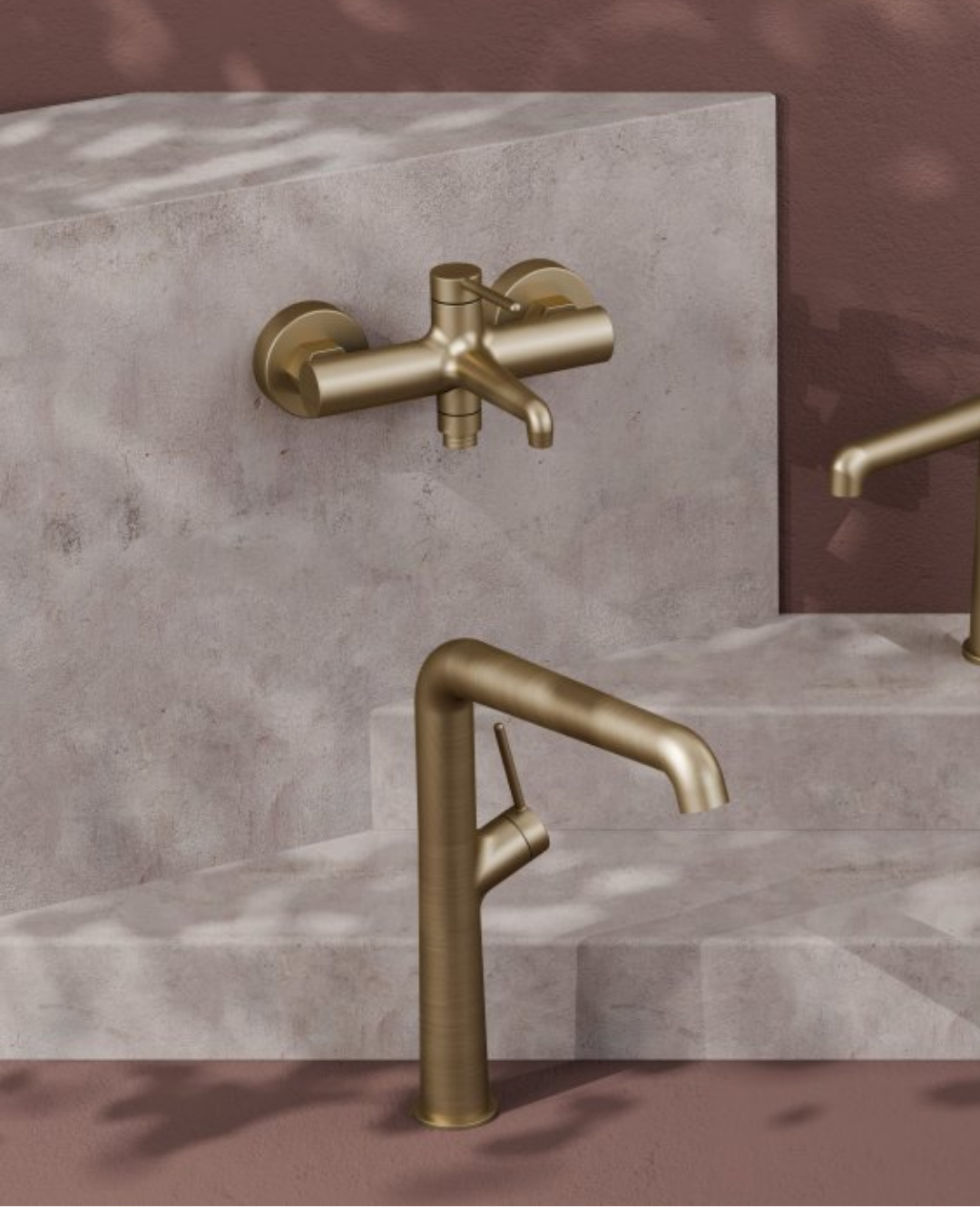 Creavit Flow Tezgah Üstü Yüksek Lavabo ve Banyo Armatürü Seti Brush Gold (Fırçalı Mat Altın)