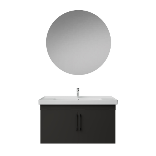 Creavit D20 Kapaklı Lavabo Dolabı Yuvarlak Ayna Takımı Antrasit 100 Cm