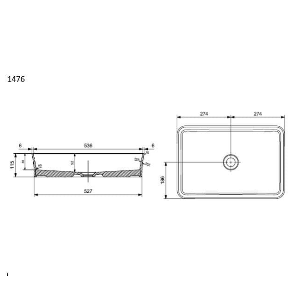 Bocchi Slim Line Dikdörtgen Lavabo 55x38 cm Mat Siyah 1476-004-0125
