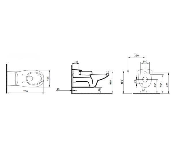 Bedensel Engelli Asma Klozet ve Kapağı 75cm Beyaz