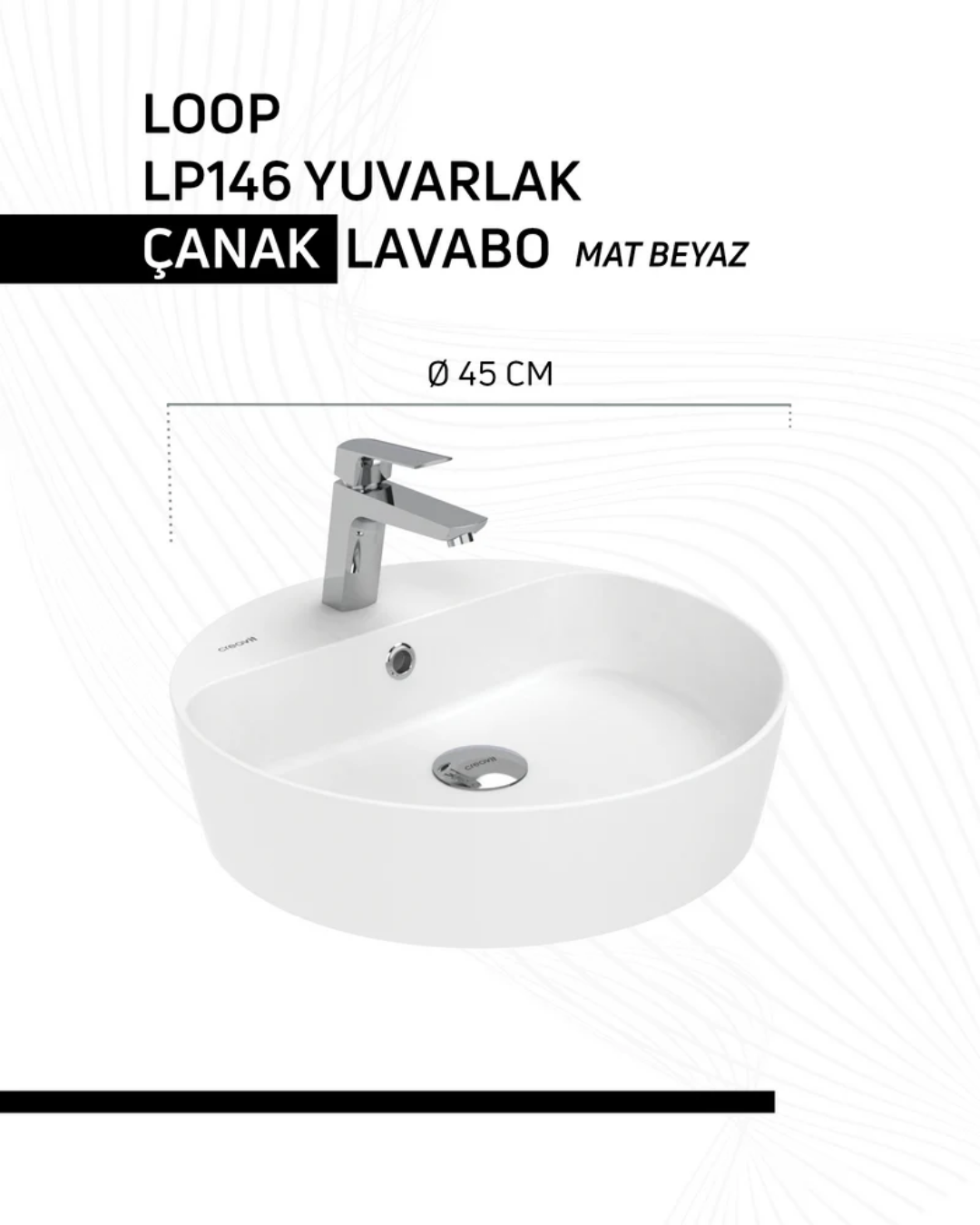 Creavit Loop 45cm Masa Üstü Çanak Lavabo Mat Beyaz LP146-00MB
