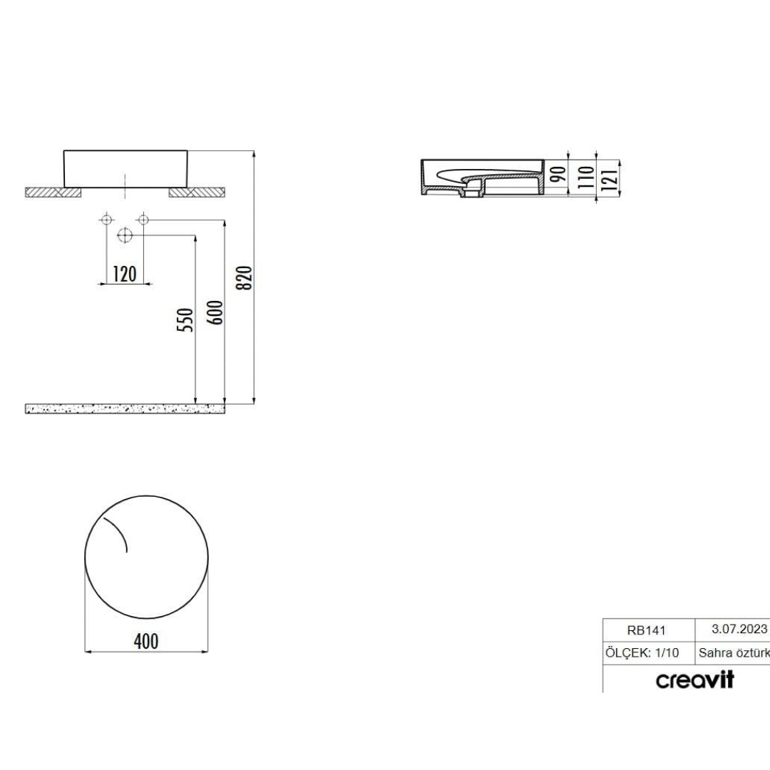 Creavit RB141 Ruby Tezgah Üzeri Lavabo Ø40 cm İnci Mat Beyaz