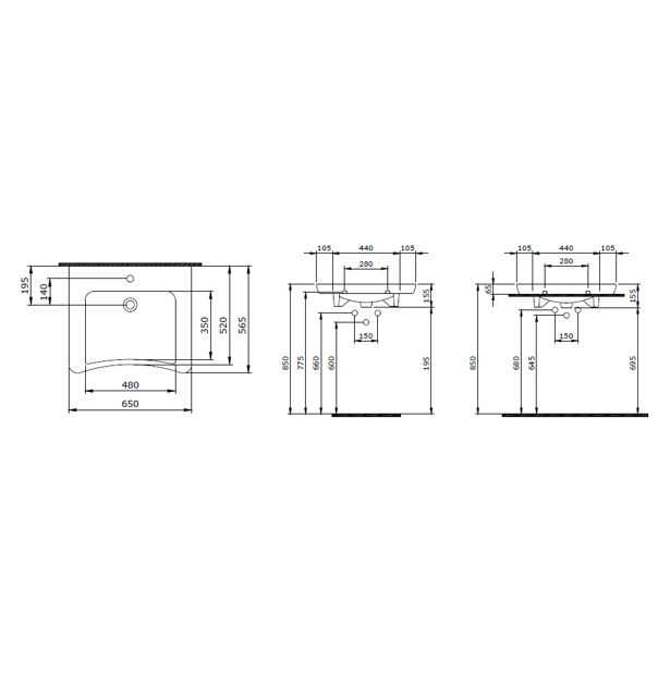 Bocchi Bedensel Engelli Lavabosu 65 cm Parlak Beyaz