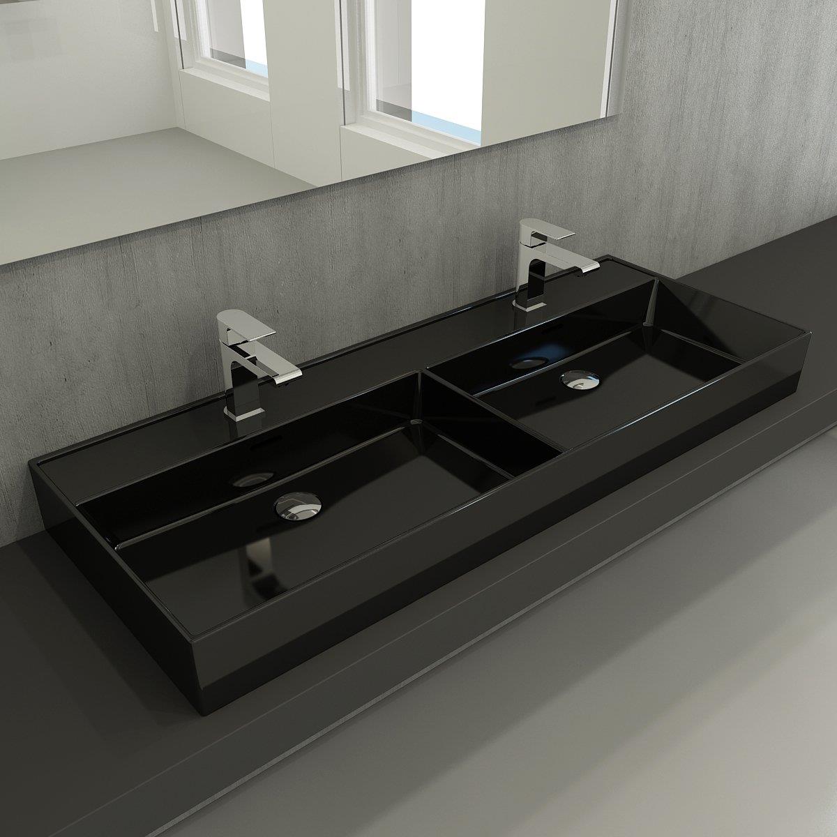 Bocchi Milano Çift Gözlü Lavabo 120 cm Parlak Siyah