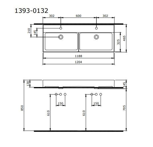 Bocchi Milano Çift Gözlü Lavabo 120 cm Mat Kaşmir