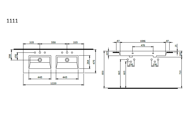 Bocchi Milano Çift Gözlü Lavabo 120 cm Yasemin