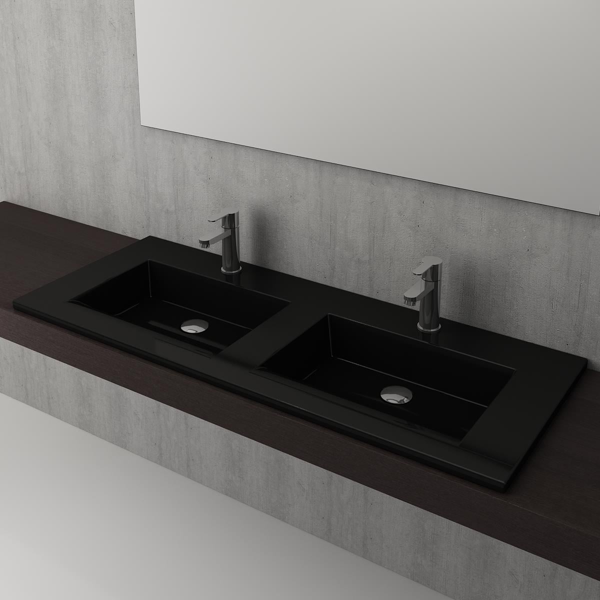 Bocchi Milano Çift Gözlü Lavabo 120 cm Parlak Siyah