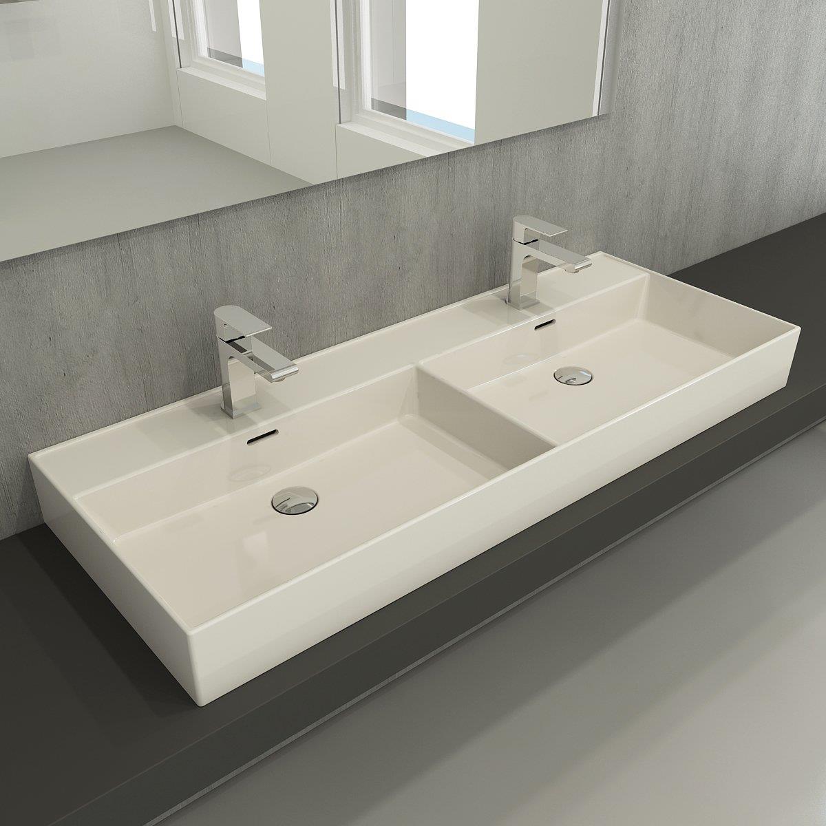 Bocchi Milano Çift Gözlü Lavabo 120 cm Parlak Bisküvi