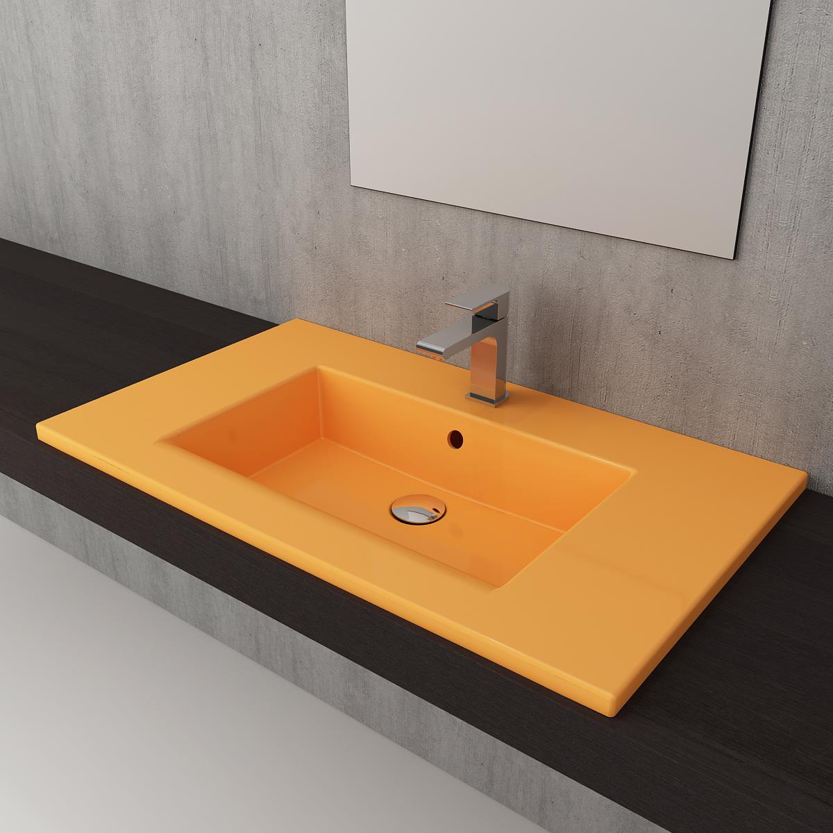 Bocchi 1113-021-0126 Milano Etajerli Lavabo 80 cm Mandalina Sarısı