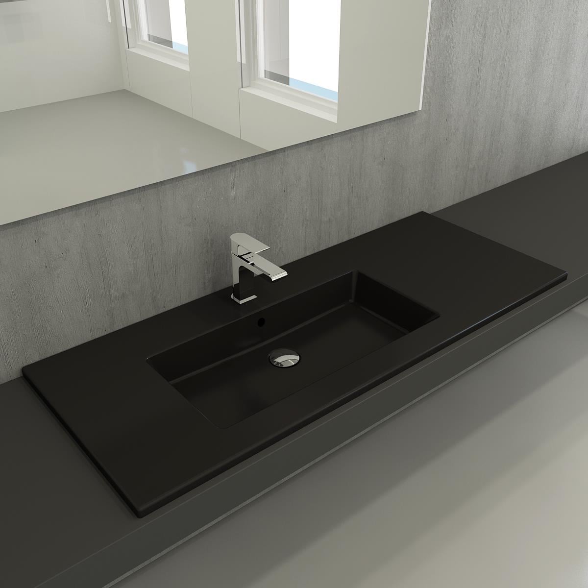 Bocchi Milano Etajerli Sağdan Lavabo 120 cm Mat Siyah