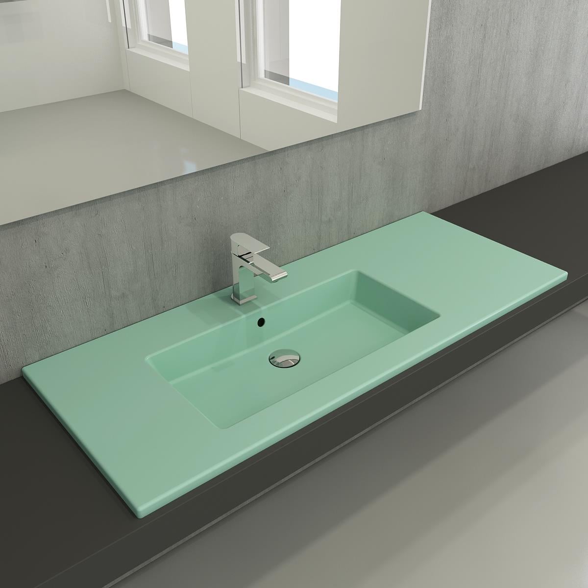 Bocchi Milano Etajerli Sağdan Lavabo 120 cm Mat Mint Yeşili