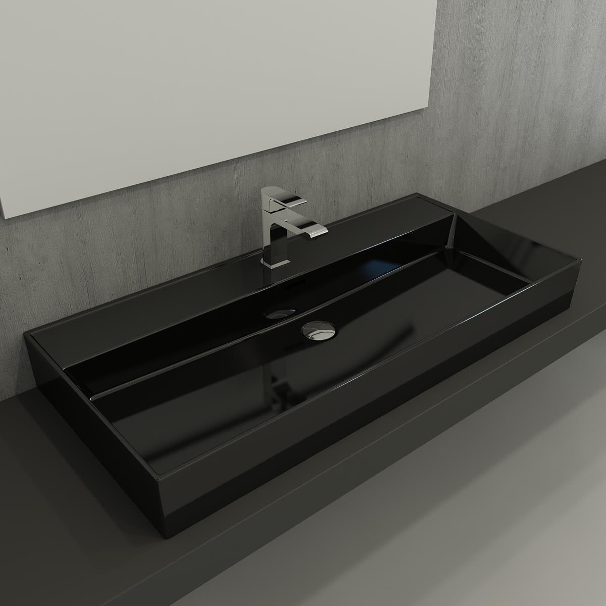Bocchi 1378-005-0126 Milano Tezgah Üstü Lavabo 100 Cm Parlak Siyah