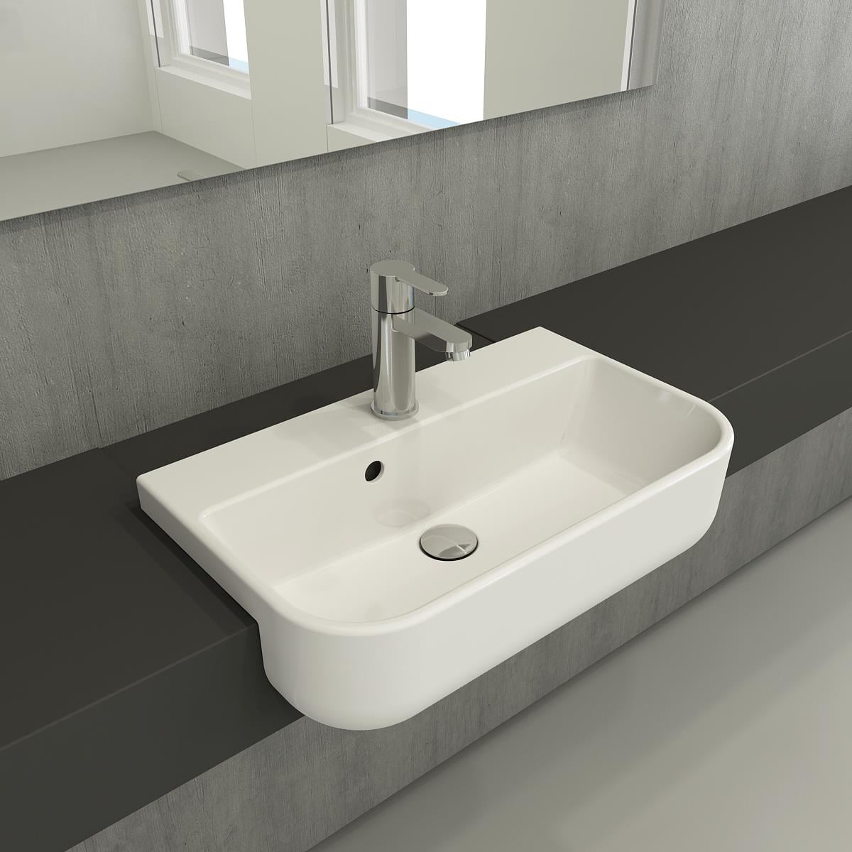 Bocchi Milano Yarım Tezgah Lavabo 56x43 cm Parlak Beyaz