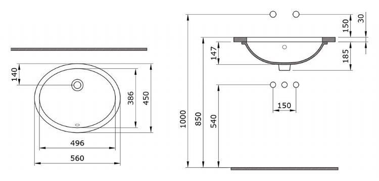 Bocchi Parma Tezgahaltı Lavabo 56 cm 1384-005-0125 Siyah