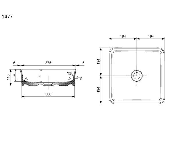 Bocchi Slim Line Kare Lavabo 38x38 cm Parlak Beyaz