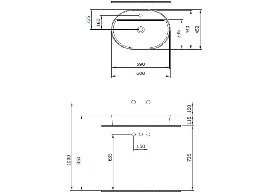 Bocchi Sottile Slim Line Oval Batarya Banklı Lavabo 60x45 cm Parlak Siyah