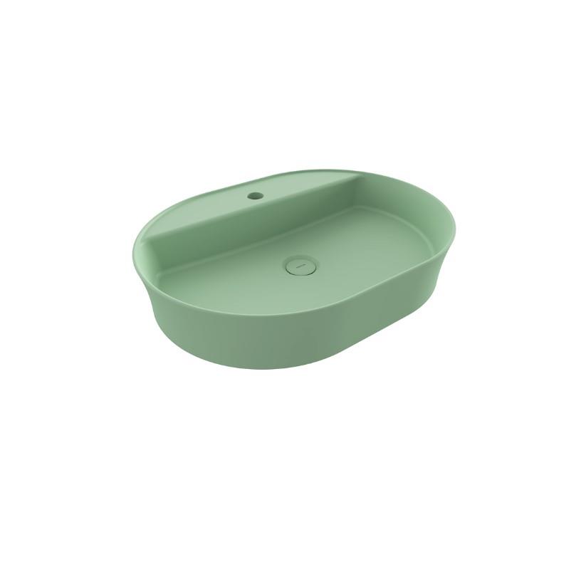Bocchi Sottile Slim Line Oval Batarya Banklı Lavabo 60x45 cm Mat Mınt Yeşil