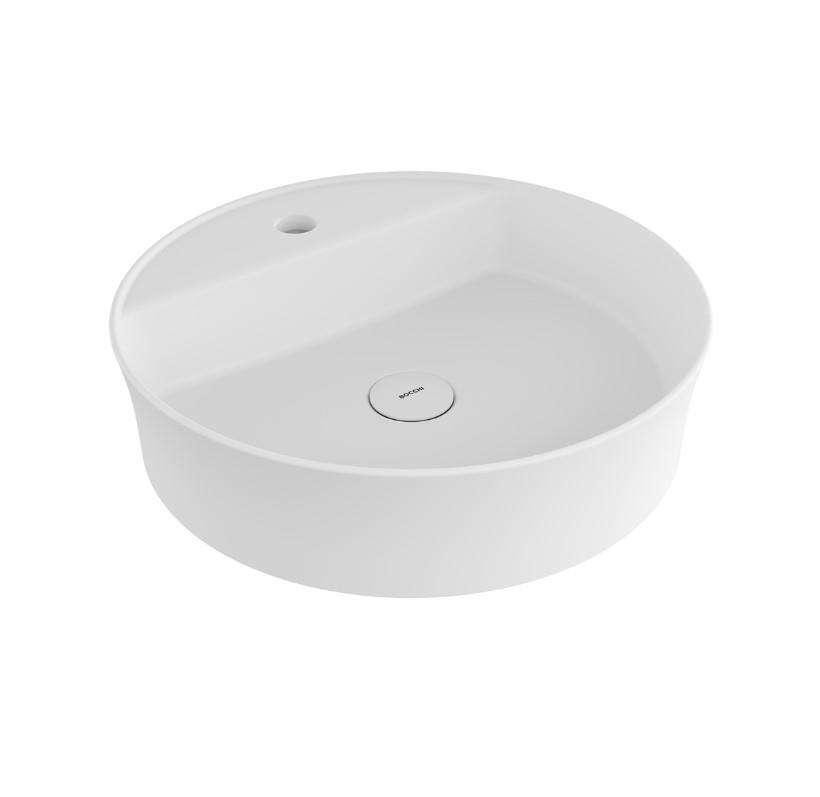 Bocchi Sottile Slim Line Yuvarlak Batarya Banklı Lavabo 45 cm Mat Beyaz 