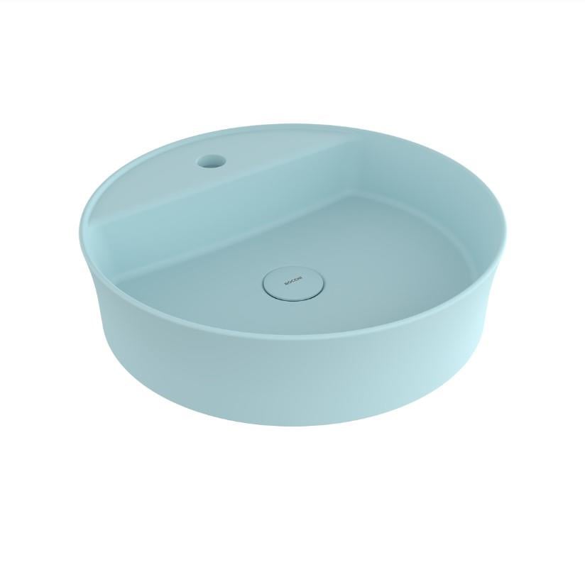 Bocchi Sottile Slim Line Yuvarlak Batarya Banklı Lavabo 45 cm Mat Buz Mavisi