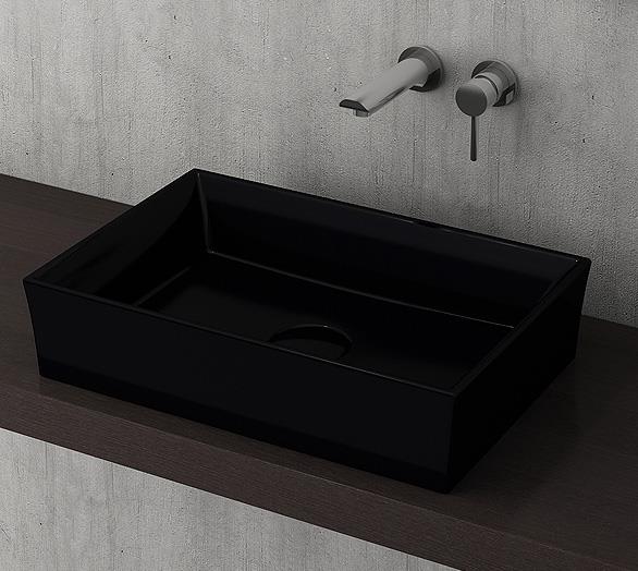 Bocchi Vessel Dikdörtgen Lavabo 56x38 cm Parlak Siyah 