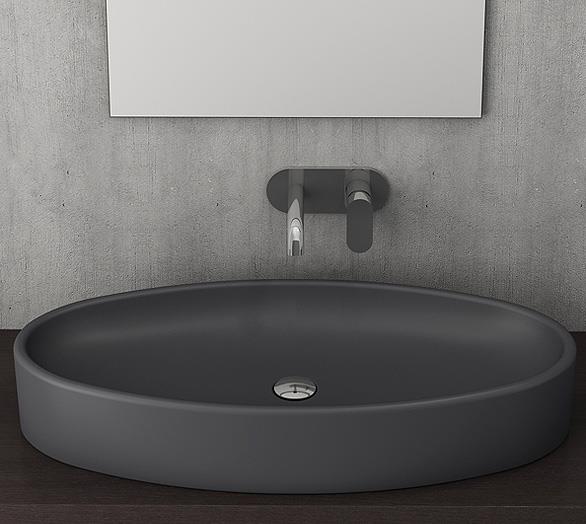 Bocchi 1014-020-0125 Vessel Elips Çanak Lavabo 85 cm Mat Antrasit