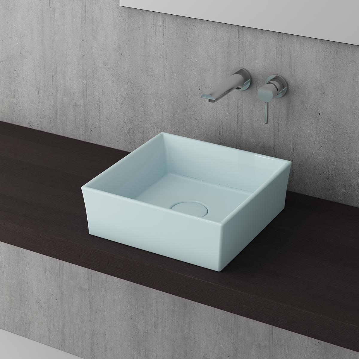 Bocchi Vessel Kare Lavabo 38x38 cm Mat Buz Mavisi